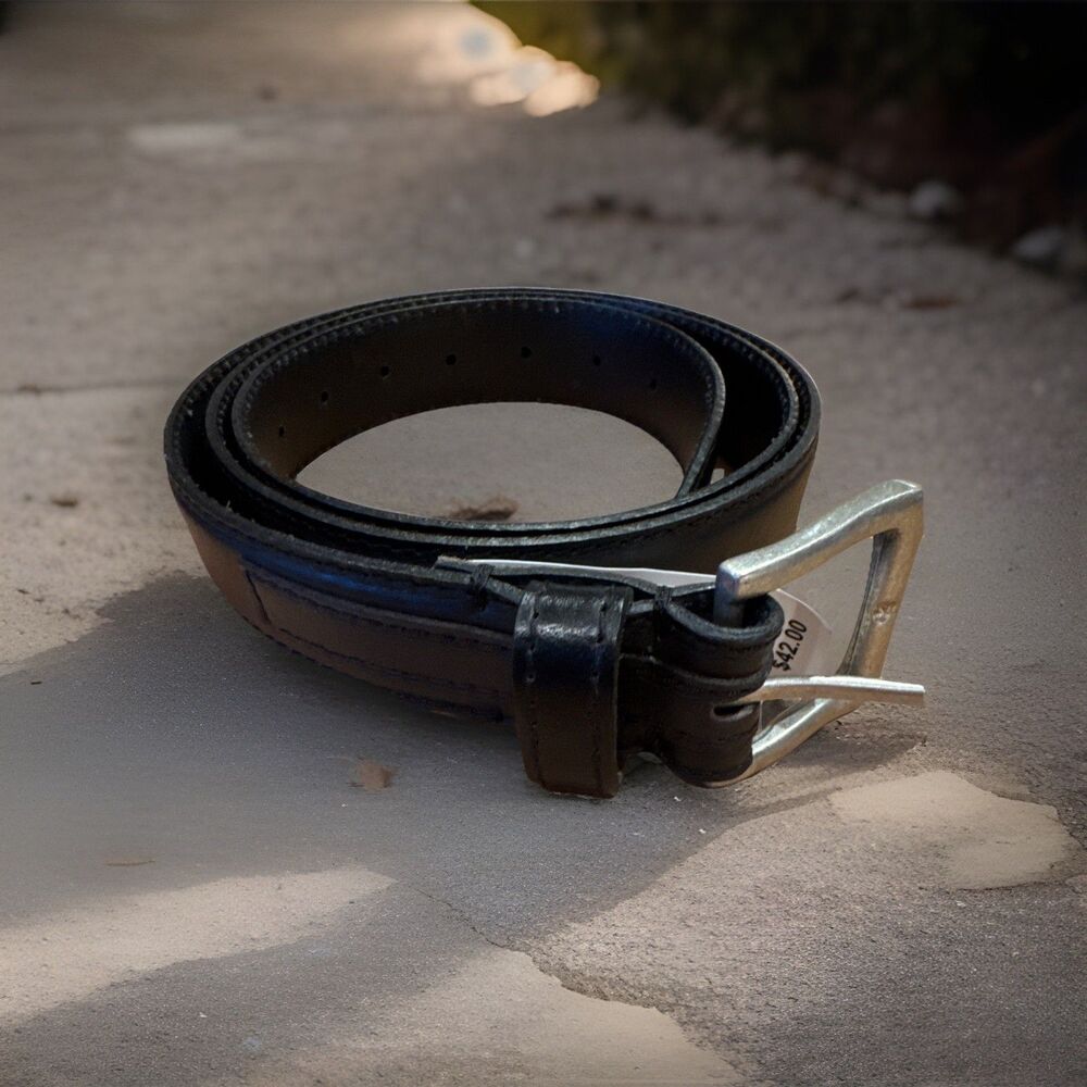 Stone Mountain‎ 100%  leather solid black belt with silver tone buckle 2XL 46-48